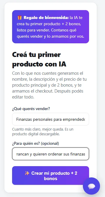 Formulario real: contale a la IA qué vendés